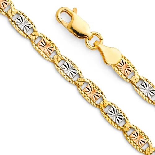 The World Jewelry Center Collar de cadena con corte de diamante de 0.118 in de oro tricolor real de 14 quilates con cierre de pinza de langosta