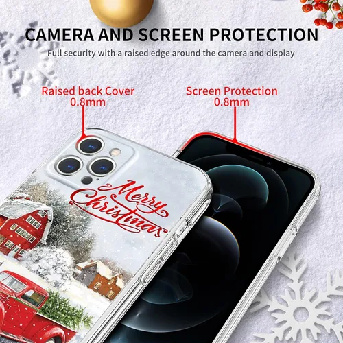 Miniatura 2 de Newseego Funda de Navidad para iPhone 12 Pro Max, serie a prueba de golpes, antiamarilla, policarbonato duro + TPU para mujeres y niñas, lindo coche