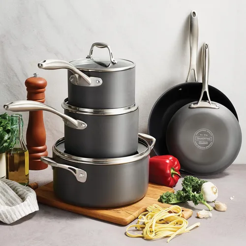 Miniatura 2 de Tramontina OnyxPro - Juego de 8 utensilios de cocina anodizados duros antiadherentes con tapas de vidrio, ollas y sartenes, apto para horno