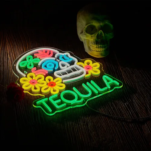 Miniatura 6 de Roouneon Letrero de Neón de Tequila para Decoración de Pared Tequila Mexicano USB Regulable Letrero LED de Neón para Decoración de Luz de Bar