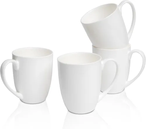 Miniatura 8 de Tazas de Café Blancas de Porcelana Fina de Hueso en Juego de 2, Tazas de Té de 11 Oz con Mango Grande, Tazas de Café de Cerámica Ligeras, Tazas
