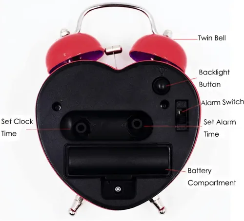 Miniatura 3 de Reloj despertador de plástico con forma de corazón pequeño de 3 pulgadas con forma de corazón duro, silencioso, analógico, de cuarzo, para Rojo