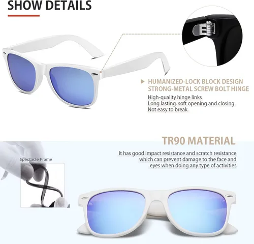 Miniatura 57 de FEIDUSUN Lentes de sol polarizados para hombre y mujer, lentes de sol retro negros para conducir, pescar, protección UV