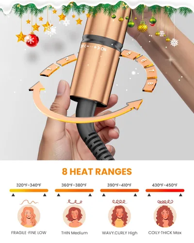 Miniatura 5 de Rizador de barril largo de 1.25 pulgadas, varita rizadora extra larga con 8 ajustes de calor, rizador de cerámica para un estilo suave y duradero
