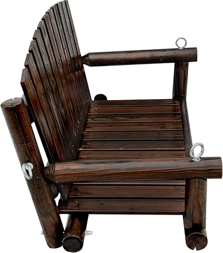 Miniatura 9 de 3.5 FT Rustic Log Wooden Porch Swing, Heavy-Duty 900 LBS, Outdoor Hanging Bench for Patio, Garden, Yard – Solid Fir Wood, Handcrafted