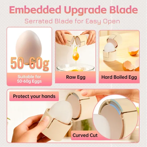 Miniatura 2 de Abridor de cáscaras de huevo 2 en 1 mejorado, pelador de huevos duros con perforador, lindo separador de huevos para huevos crudos, herramienta