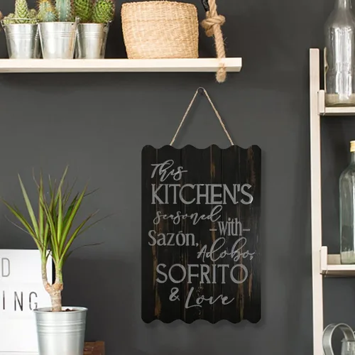 Miniatura 4 de Letrero de madera con texto en inglés «This Kitchen is Seasoned with Sazon Adobo Sofrito & Love» La Cocina española puertorriqueña para decoración
