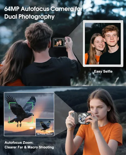 Miniatura 4 de Cámara digital 5K para fotografía, cámara WiFi con pantalla táctil de 64 MP con enfoque automático 6X óptico y zoom digital 16X, cámara de vlogging