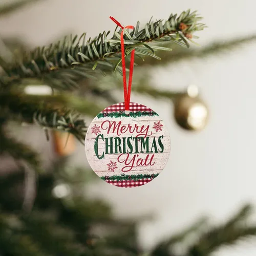 Miniatura 6 de Adorno de Navidad de cerámica para colgar en el árbol de Navidad, adorno redondo de Navidad con cinta, bola de Navidad como regalo para padres