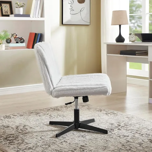 Miniatura 5 de Roundhill Blynn - Silla giratoria ajustable con cruz cruzada, silla de oficina de asiento ancho, silla de tocador, color gris claro