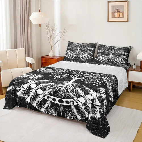 Miniatura 31 de Erosebridal Juego de sábanas tamaño individual con estampado de luna, diseño de flores de loto, color morado degradado, juego de sábanas orientales