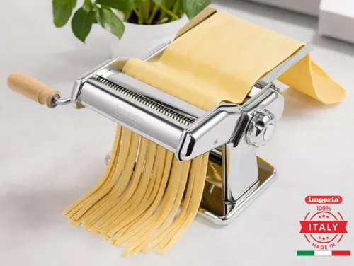 Miniatura 2 de Máquina para hacer pasta Imperia - 100% fabricada en Italia, construcción de acero resistente, dial de bloqueo fácil, mango de agarre de madera