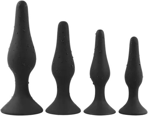Tapones anales de silicona para principiantes para mujeres y hombres, juego de 4 piezas (negro)