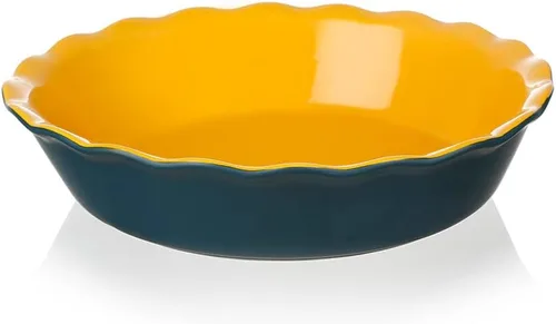 Sweejar Molde de cerámica para tartas, plato redondo para hornear de 10 pulgadas, antiadherente con borde ondulado suave para tartas de manzana,