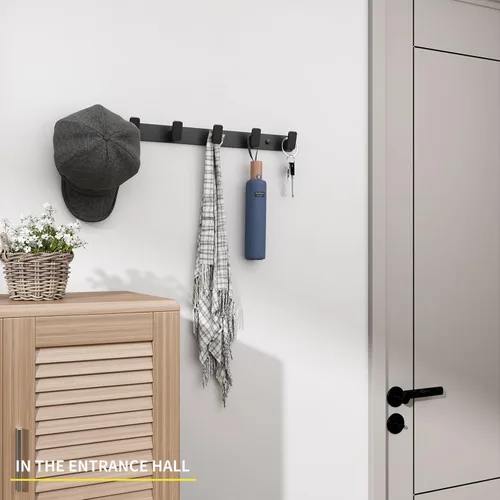 Miniatura 4 de Perchero de Pared para Abrigos con Soporte de Pared - Perchero Negro con 6 Ganchos, Ganchos de Pared para Colgar Sombrero, Llave, Bolso, Toalla