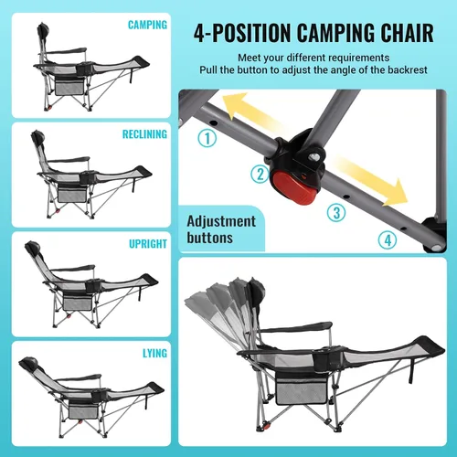 Miniatura 3 de Silla de Camping Reclinable 2-en-1 de #WEJOY con Reposapiés para Adultos Silla Plegable de Salón con Respaldo Ajustable Sillas de Camping Ligeras