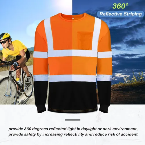 Miniatura 5 de Zhanmai 6 Pack Long Sleeve Safety Shirt High Visibility Reflective Class 3 Hi Vis Construction Safety Shirt with Pocket Naranja