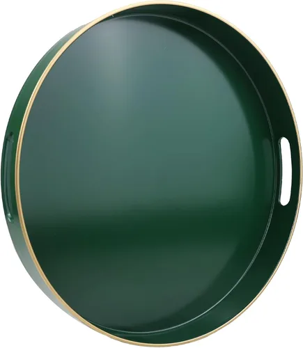 Miniatura 12 de Bandeja decorativa redonda negra con asas, bandeja versátil de 13 pulgadas para mesa de café, otomana, ideal para servir, exhibir y organizar