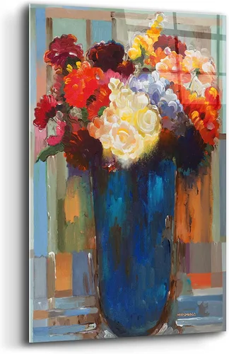 Miniatura 2 de Epic Art 'Flores en un jarrón azul' por Hooshang Khorasani, arte de pared de vidrio acrílico, 12 x 16 pulgadas