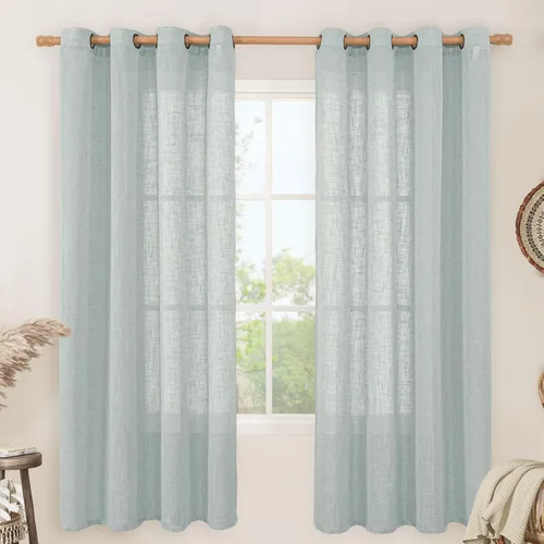 Miniatura 123 de LAMIT Cortinas de lino sintético para dormitorio, paneles filtrantes de luz, cortinas de lino con protección de privacidad con ojales para ventanas