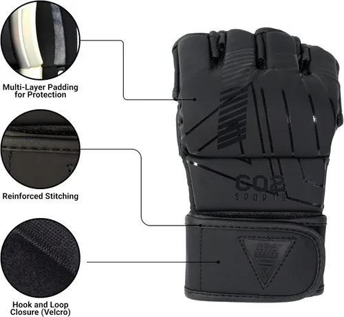 Miniatura 3 de Guantes Titan MMA, diseño híbrido, guantes de entrenamiento de palma abierta para Sparring, Kickboxing, Muay Thai, color negro