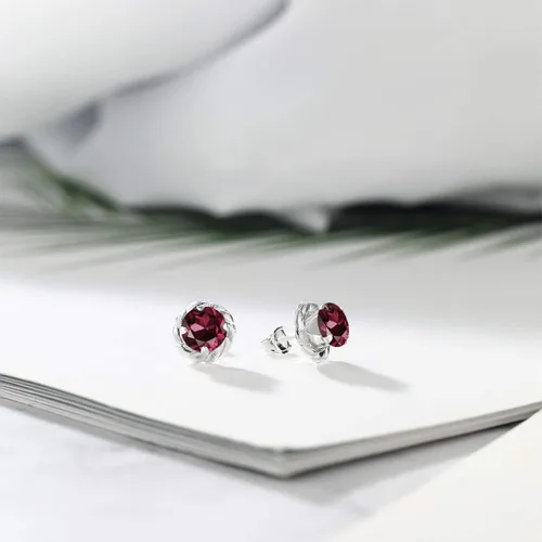 Miniatura 397 de Gem Stone King Aretes de plata de ley 925 de 0.236 in con piedra natal redonda para mujer