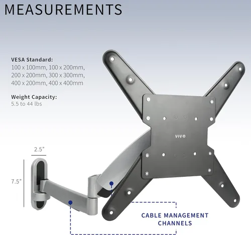 Miniatura 4 de VIVO Montura de pared para TV contrabalanceada de 26 a 55 pulgadas, brazo articulado neumático de resorte ajustable en altura, Max 400x400mm VESA