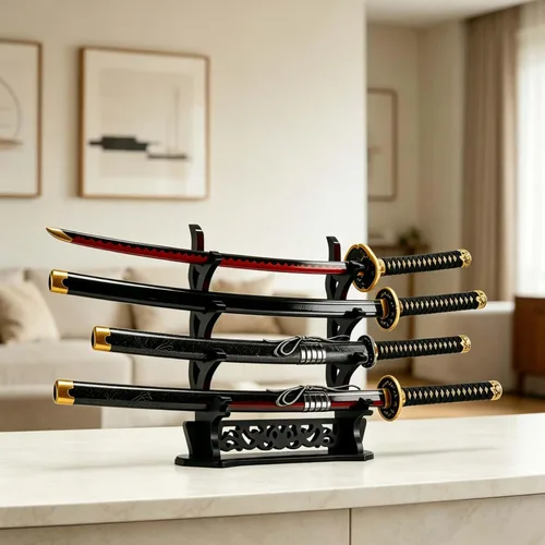 Miniatura 6 de Soporte de 4 niveles para espada, soporte de mesa para katana, sable de luz, Genji, espadas samurái