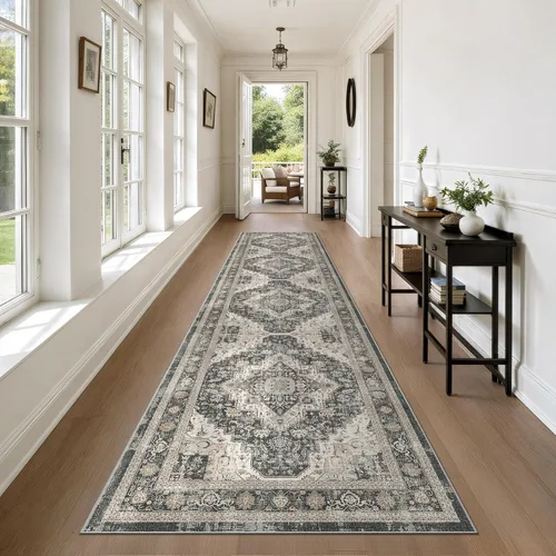 Miniatura 41 de Roxstand Alfombras de 2,44 x 3,05 m para sala de estar, alfombra vintage lavable con respaldo antideslizante, alfombra grande resistente a manchas