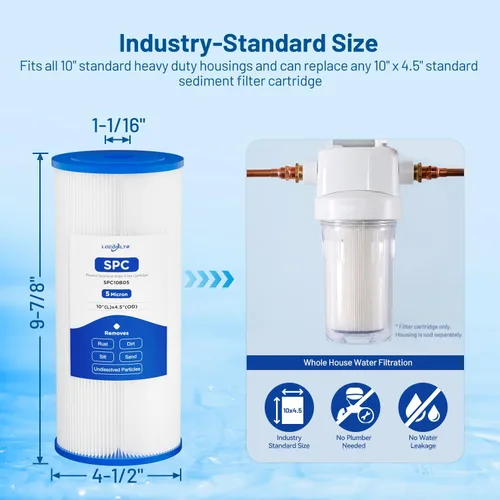 Miniatura 2 de Whole House - Cartucho de filtro de agua plisado para pozo de sedimentos de 5 micrones, 10 x 4.5 pulgadas para W5CPHD, CP5-BBS, CP5-BB, ECP5-BB