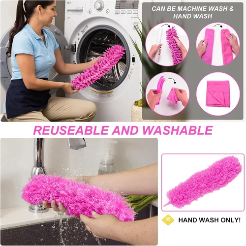 Miniatura 8 de Plumeros de microfibra para limpieza, plumeros con poste de extensión, plumeros flexibles y lavables para ventiladores de techo alto, persianas