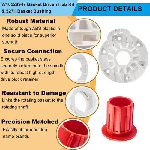 Miniatura 3 de Kit de cubo accionado por cesta de arandela W10528947 W10396887 y buje de cesta de arandela 52719 Asamblea reemplaza W10528947VP AP5665171 2684908