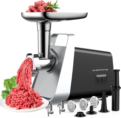 Picadora eléctrica de carne, relleno de salchichas con tubo de salchicha, 2 cuchillas, 3 platos, kit Kubbe, 2800 W máximo, picadora de carne