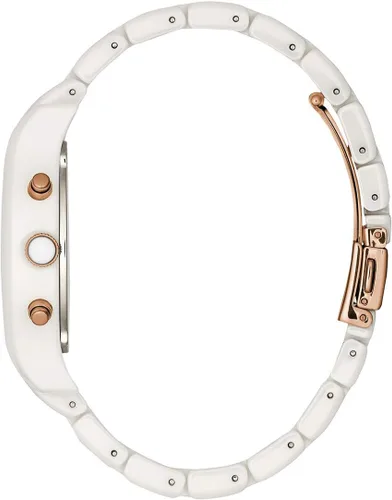 Miniatura 4 de Bulova Reloj de cerámica de dos tonos de cuarzo cronógrafo deportivo para mujer, esfera blanca 45L174, Blanco, Pulsera de cerámica blanca