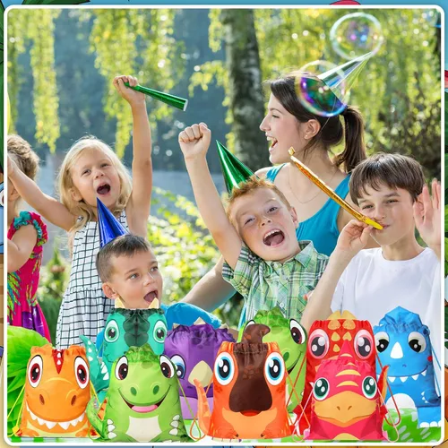 Miniatura 6 de Hillban 16 Piezas Bolsas con Cordón de Animales para Favores de Fiesta Infantil Mochila con Cordón con Oreja para Cumpleaños Safari