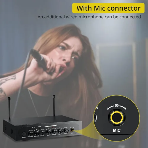 Miniatura 5 de PROZOR Micrófono Inalámbrico UHF con Control de Volumen, Agudos, Graves y Eco, Micrófono Inalámbrico Recargable Dual de Mano Sistema de Micrófono