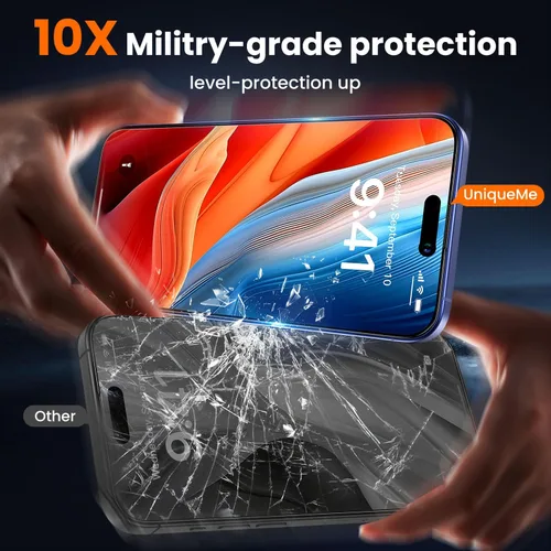 Miniatura 4 de UniqueMe Protector de pantalla de privacidad para iPhone 16 / iPhone 15 – [Grado militar inastillable y dureza 9H+] Protector de pantalla de vidrio