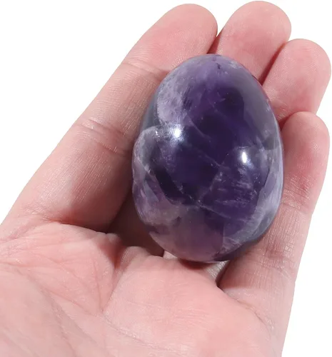 Miniatura 2 de Huevo de piedra pulida para el día de Pascua, palma/bolsillo/preocupación Enegry - Figura de esfera de cristal curativo Fengshui, amatista de 1.8 x