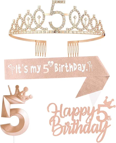 Miniatura 12 de Decoraciones de cumpleaños número 7 para niña, que incluyen corona/tiara de cumpleaños número 7, banda, adorno para pastel de cumpleaños y velas