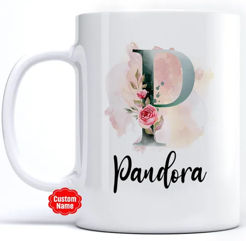 Miniatura 24 de PREZZY Taza personalizada con letra N con inicial, monograma personalizado, taza de café floral, regalos para mujeres, hombres, familiares, amigos