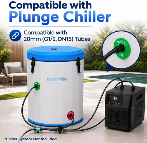 Miniatura 3 de SereneLife Bañera de hielo inflable para una persona, 85 galones con tapa, PVC de punto de caída, sellos de doble capa, inmersión fría resistente