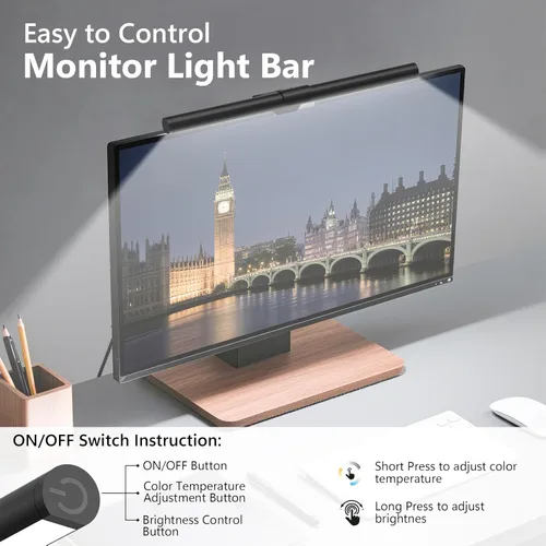 Miniatura 3 de Barra de luz para monitor, lámpara de lectura USB para cuidado de los ojos, luces de computadora LED de 11.8'' con iluminación ultra ancha, luz
