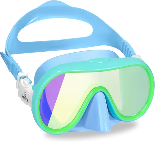 Keary Kids Swim Goggles with Nose Cover for 5-16 Anti Fog Swimming Mask for Toddler Boys Girls Youth Azul (Lente espejada)