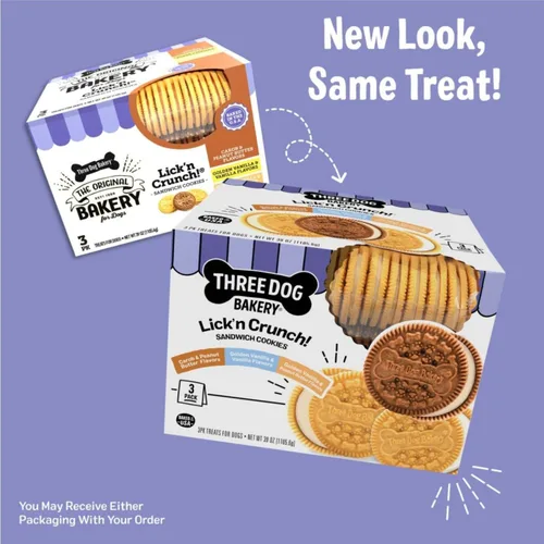 Miniatura 3 de Three Dog Bakery Lick'n Crunch Sandwich Cookies Premium, golosinas para perros sin sabores artificiales, algarrobo/mantequilla de maní