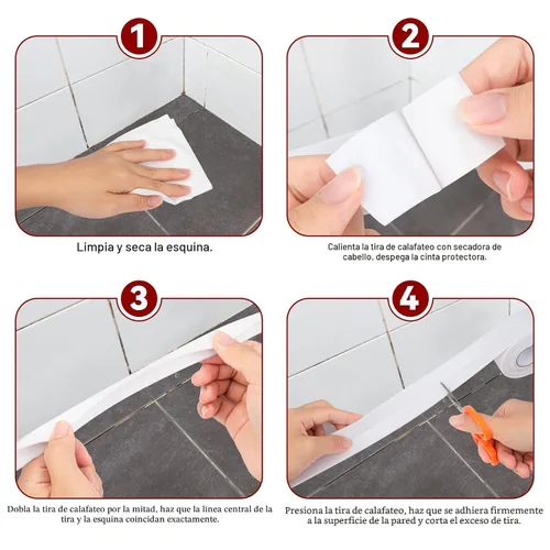 Miniatura 4 de Cinta de calafateo blanca impermeable, autoadhesiva para inodoro, bañera, cocina, esquinas, superficies de baño, fácil aplicación, 1-1/2 pulgadas x