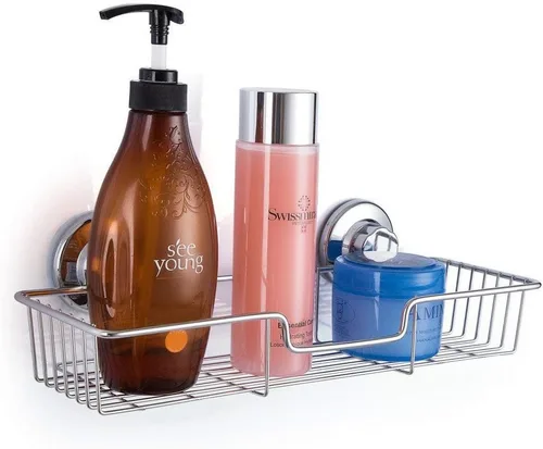 Miniatura 2 de SANNO Organizador de ducha con ventosa con ganchos, potente ventosa, organizador de almacenamiento combinado de estante de baño, accesorios de baño