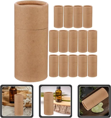 Miniatura 5 de 15 cajas de regalo redondas de papel kraft de 4.21 x 1.69 pulgadas, tubos de embalaje con tapas para envolver botellas de aceite esencial, tarros