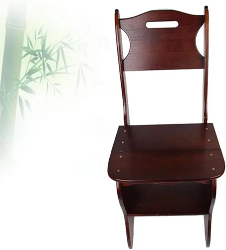 Miniatura 4 de Silla plegable de madera para biblioteca, taburete multifuncional 2 en 1, ligero, portátil, multifuncional, taburete de 4 escalones de doble Nogal