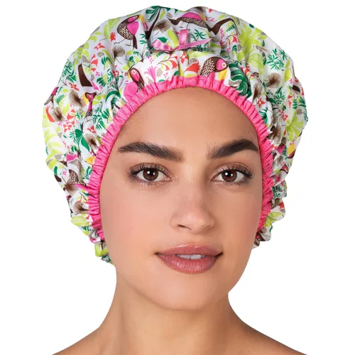 Miniatura 14 de Gorro de baño y ducha reutilizable forrado, gorro de ducha impermeable de gran tamaño, diseñado para todas las longitudes de cabello con forro