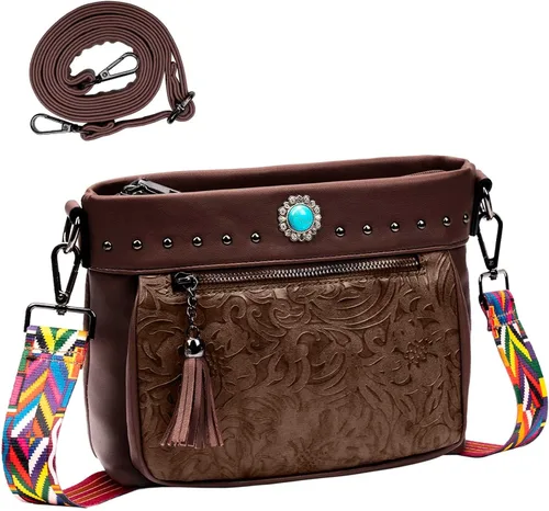 Bolso cruzado para mujer bolso de hombro para mujer bolso pequeño tipo hobo cruzado con correas de guitarra de repuesto occidental